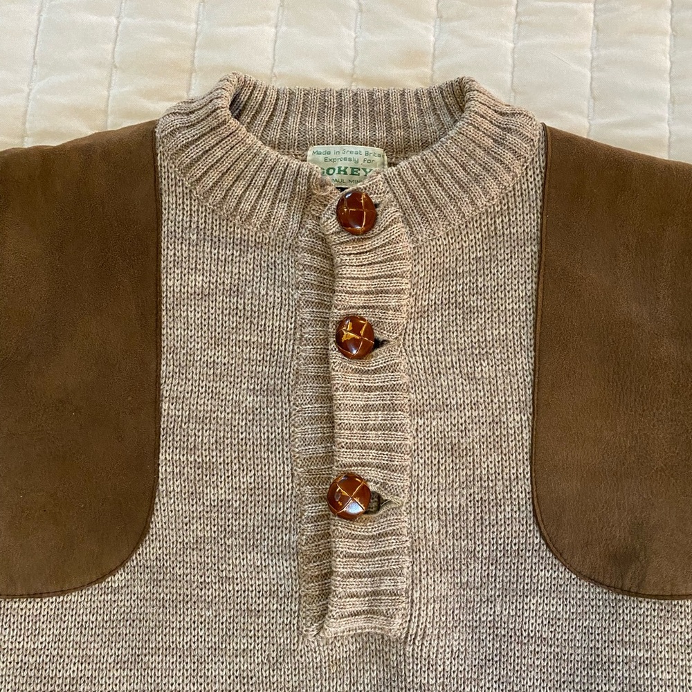 Vintage Wool XL Crewneck Sweater with Suede Shoulder & Elbow Patches - Picture 2 of 6